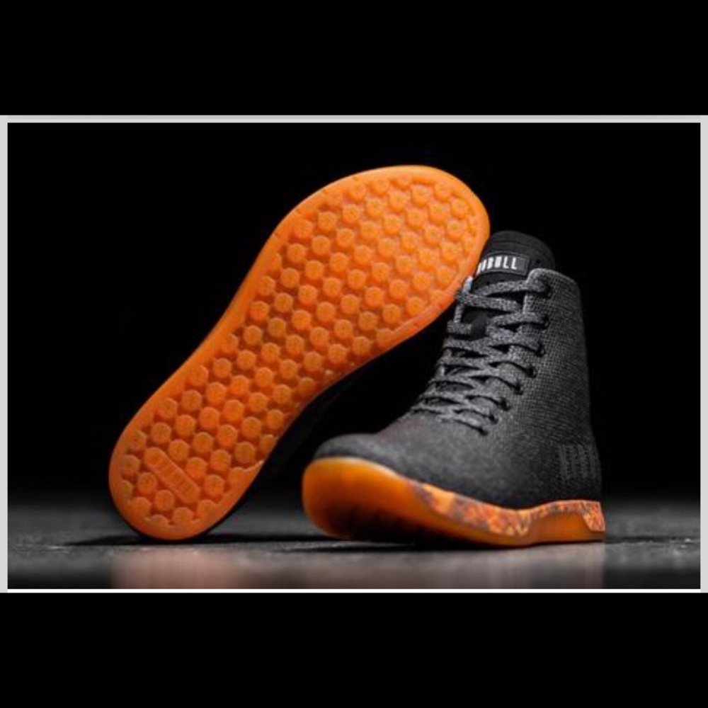 High Top Black Heather orange Trainers, Brand New
